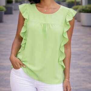Joe Fresh Lime Green Ruffle Sleeveless Silk Top Blouse Medium